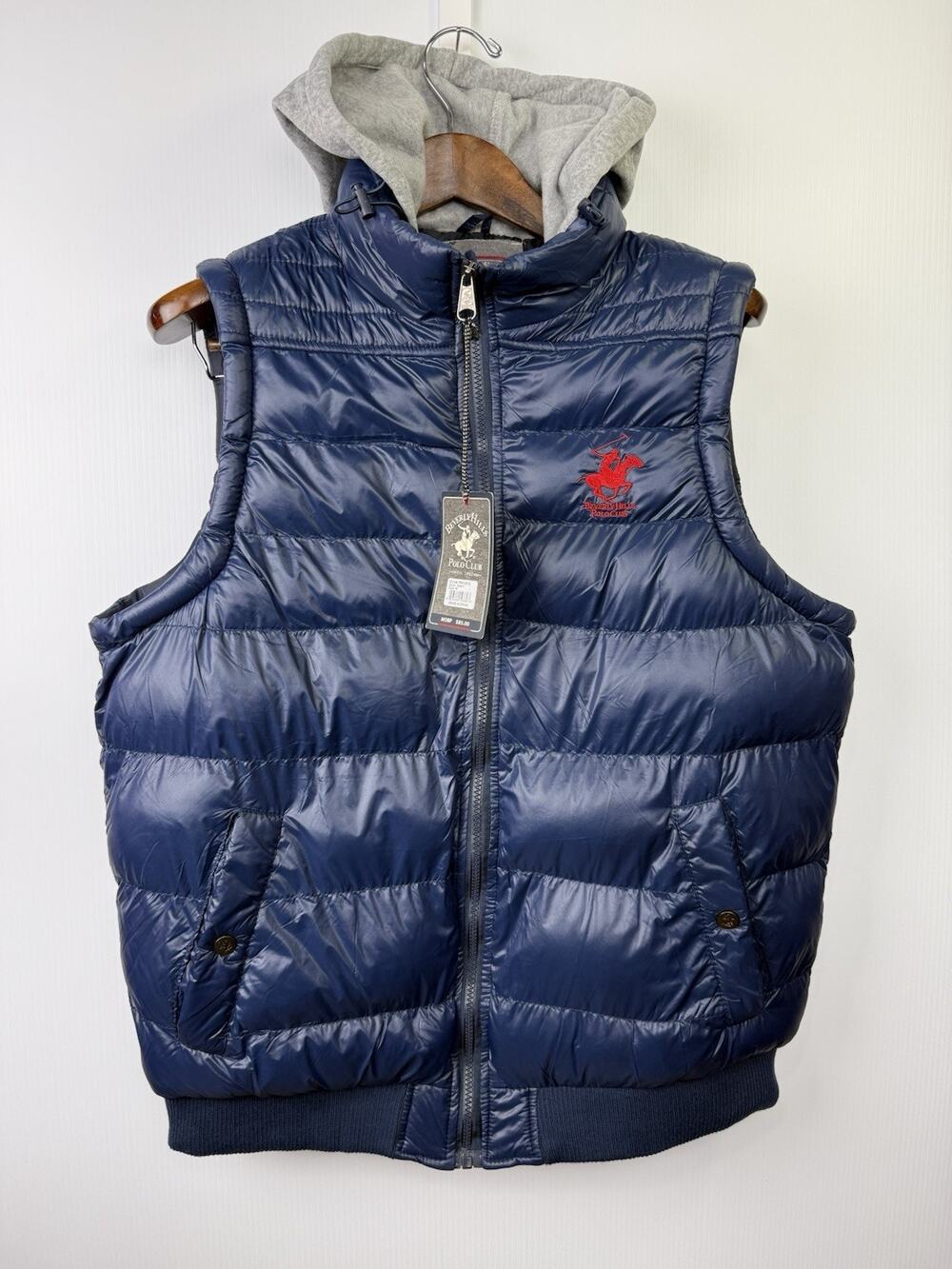 Beverly Hills Polo Club Mens M Navy Hooded Puffer Vest NWT Quilted Insulated
